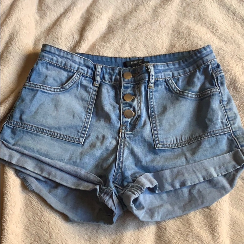 Forever 21 light blue high waisted denim shorts